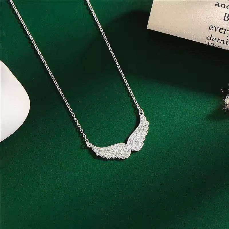 S925 Sterling Silver Cubic Zirconia Angel Wings Pendant Necklaces Women Sterling Silver 925 Clavicle Chain Necklaces Jewelry - Velora