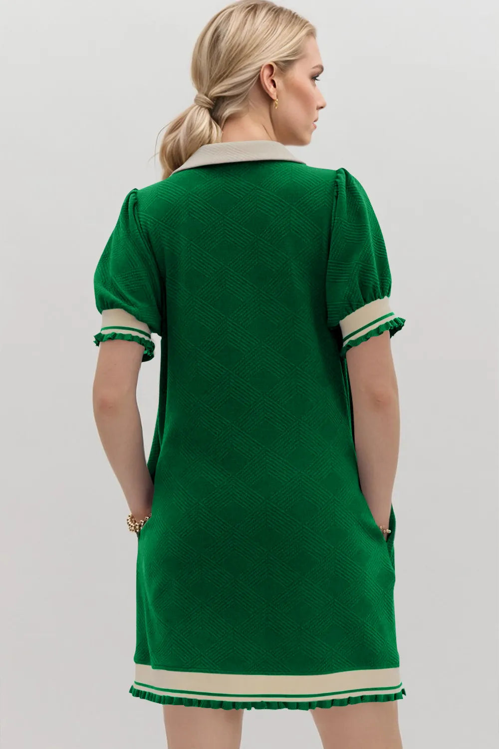 Oh Frill Contrast Trim Johnny Collar Short Sleeve Mini Dress - Velora