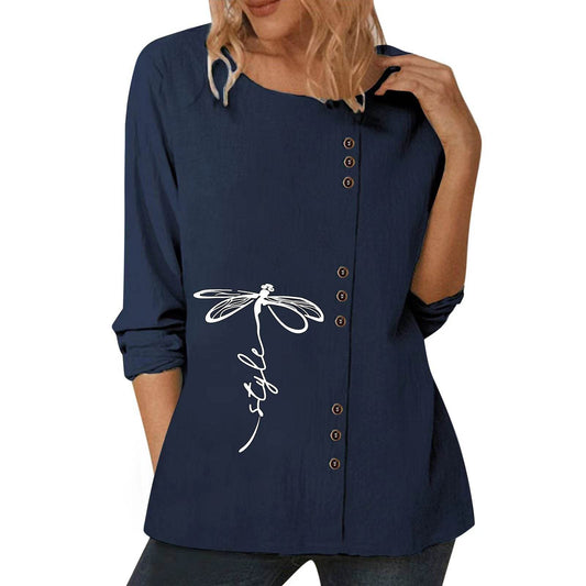 Casual Loose Cotton And Linen Long-sleeved summer Blouse Top For Women - Velora