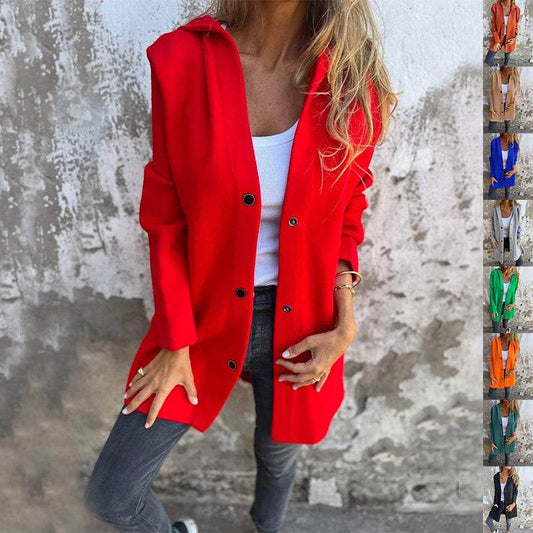 Casual Hooded Single-Breasted Cardigan Fashion Loose Solid Color Jacket Spring And Autumn Women's Clothing - Velora