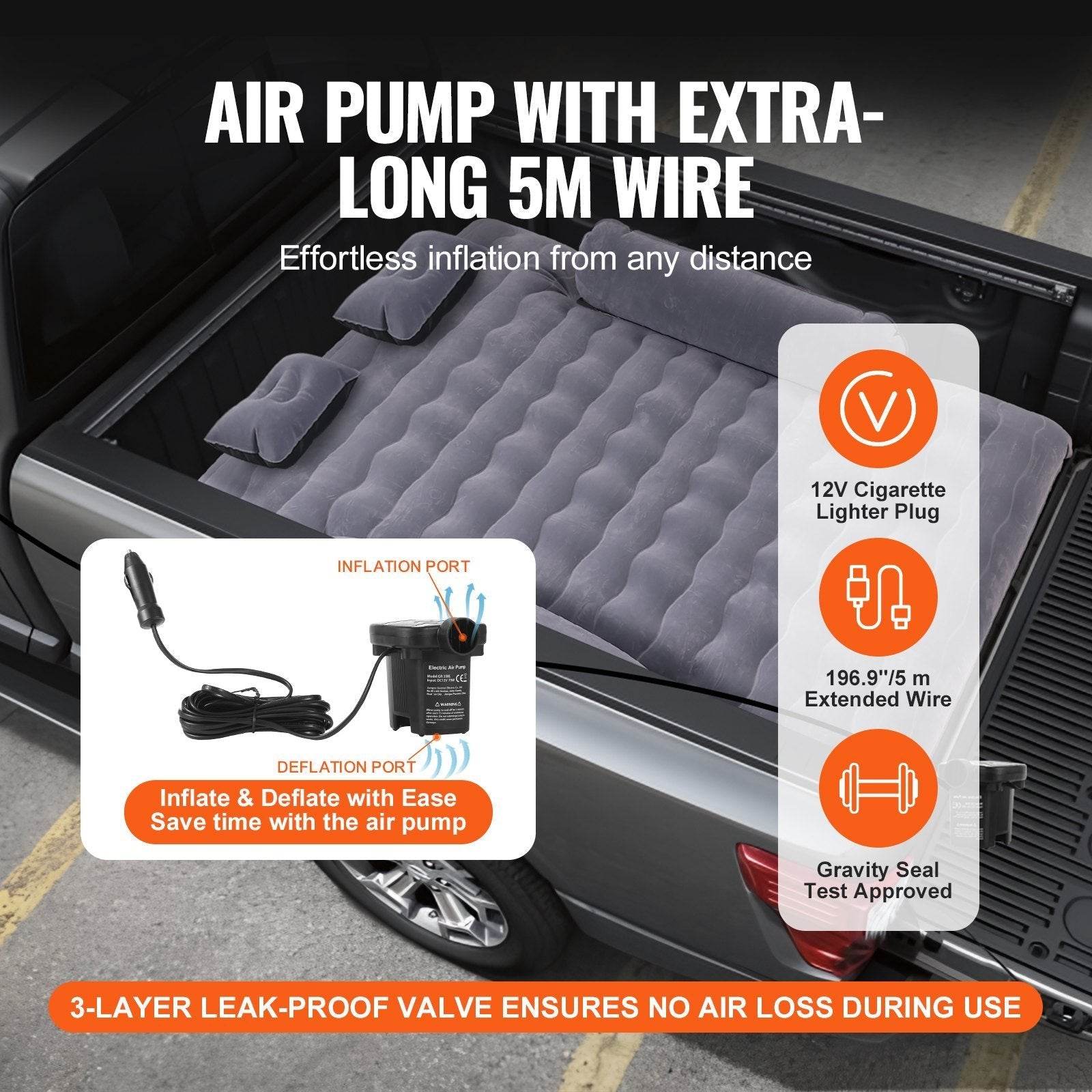 Truck Bed Air Mattress, For 6-6.5 Ft Full Size Truck Beds, Inflatable Air Mattress Camping Bed With 12V Air 2 Pillows, Carry Bag, For Chevrolet Silverado, Dodge Ram, Ford EX-STOCK Canada