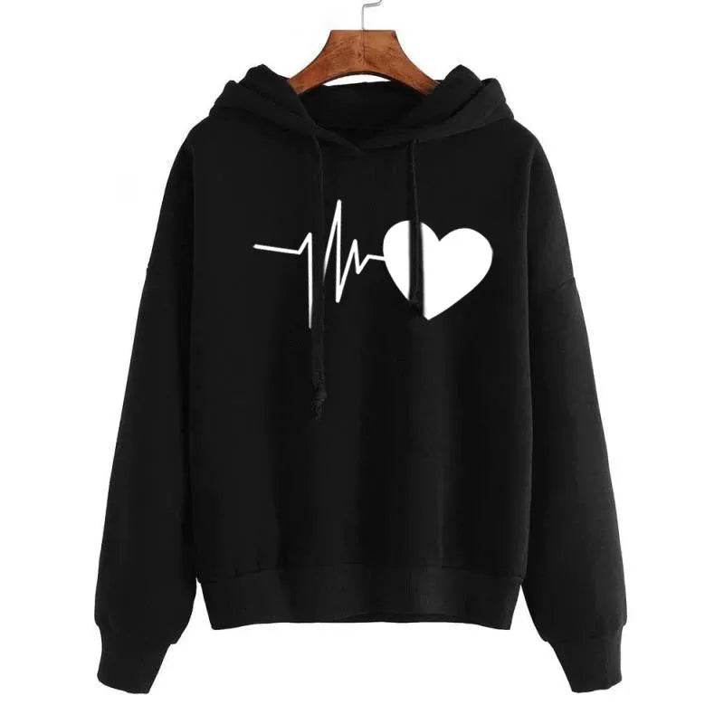 Unisex Heart Print Streetwear Hoodies sweatshirt Pullover Long Sleeve Clothes - Velora