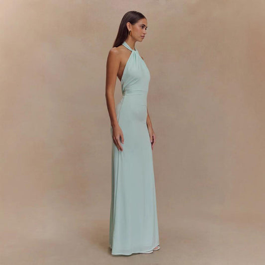 Ins Bodycon Halter Dress Sexy Backless Slim Fit Waist Slimming Maxi Dresses Prom Party Club Clothing For Women Velora