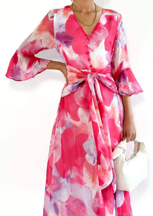 Autumn Women's Elegant Elegant Homewear Printed Crease Dress - Velora