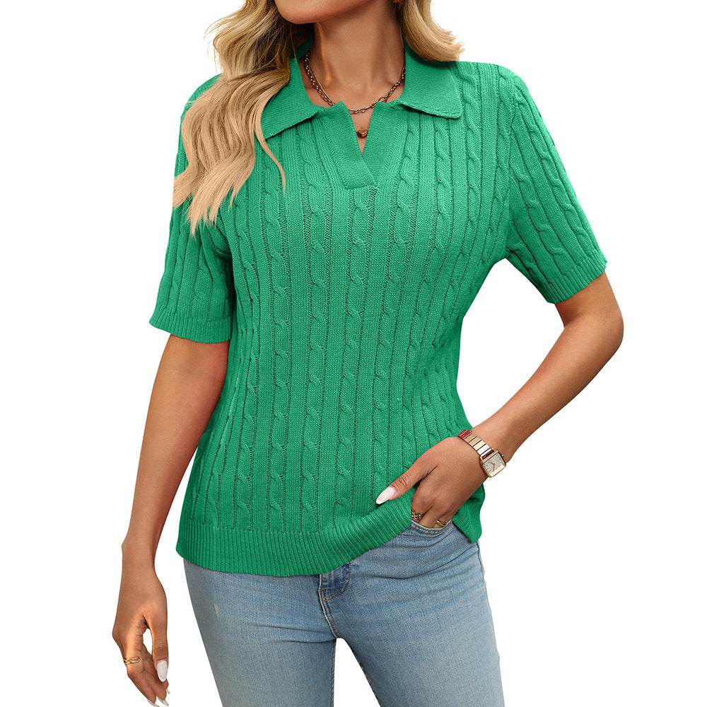 Sweater V-neck Knitted Pullover - Velora