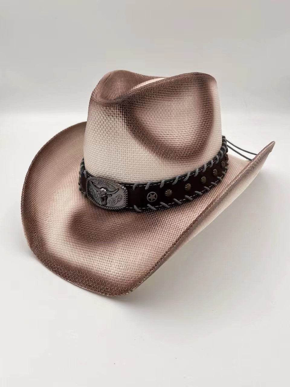 Summer Outdoor Ethnic Style Felt and Straw Cowboy Hat - Velora