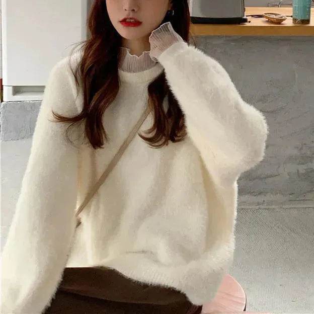 Autumn Winter Mink-like Wool Thick Plush Pullover Sweater for Women - Velora