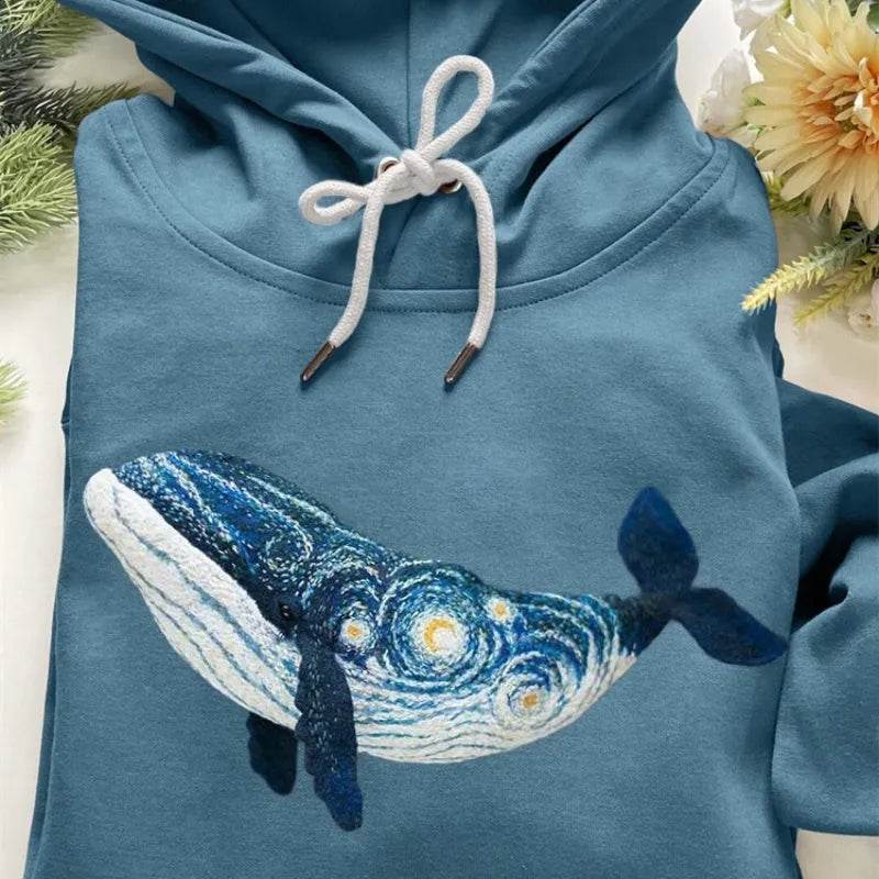 Women Fashion Spring And Autumn Plum Blossom Hooded Super Plus Size Loose-fitting Casual Pullover - Velora