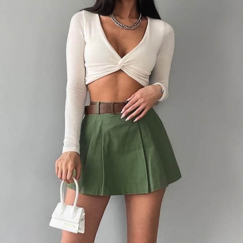 Women's Fashion Solid Color High Waist Mini Skort - Velora