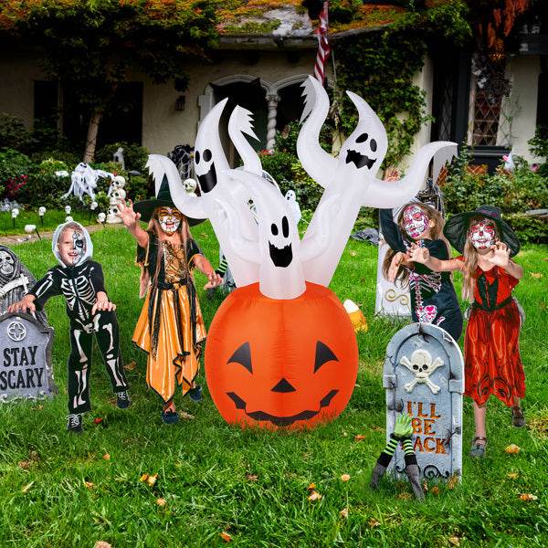 Halloween decorations - 5.9 FT Halloween Inflatable Pumpkin Ghost Outdoor Decorations - Velora