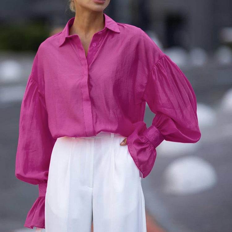 Loose Lapel Lantern Long Sleeves Blouse Shirt For Women - Velora