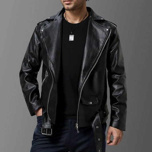 Slim-fit Lapel Leather Jacket - Velora