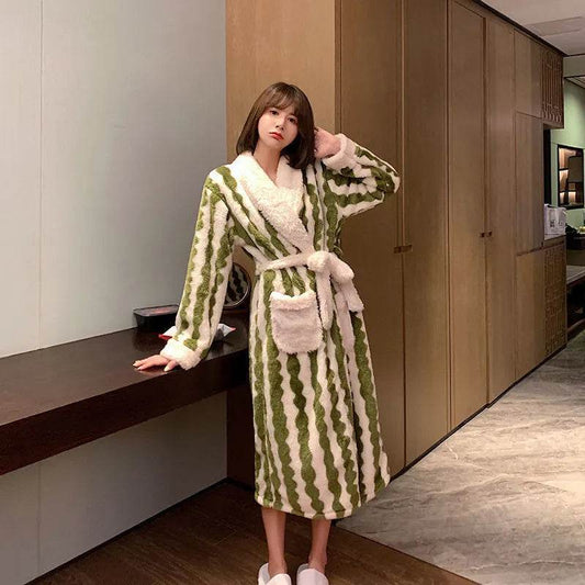 Thick Flannel Bathrobe Winter Long Pajamas - Velora