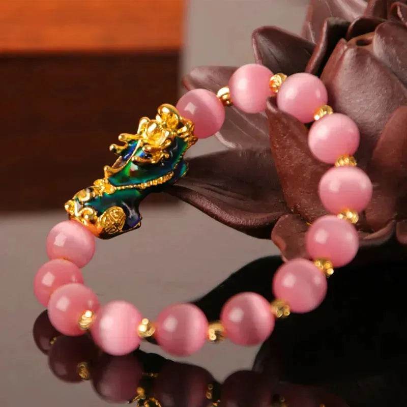 3D Gold Plated PiXiu Crystal Beaded Bracelet - Velora