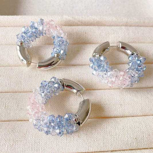 Colored Beaded Earrings Copper White Gold Plated - Velora