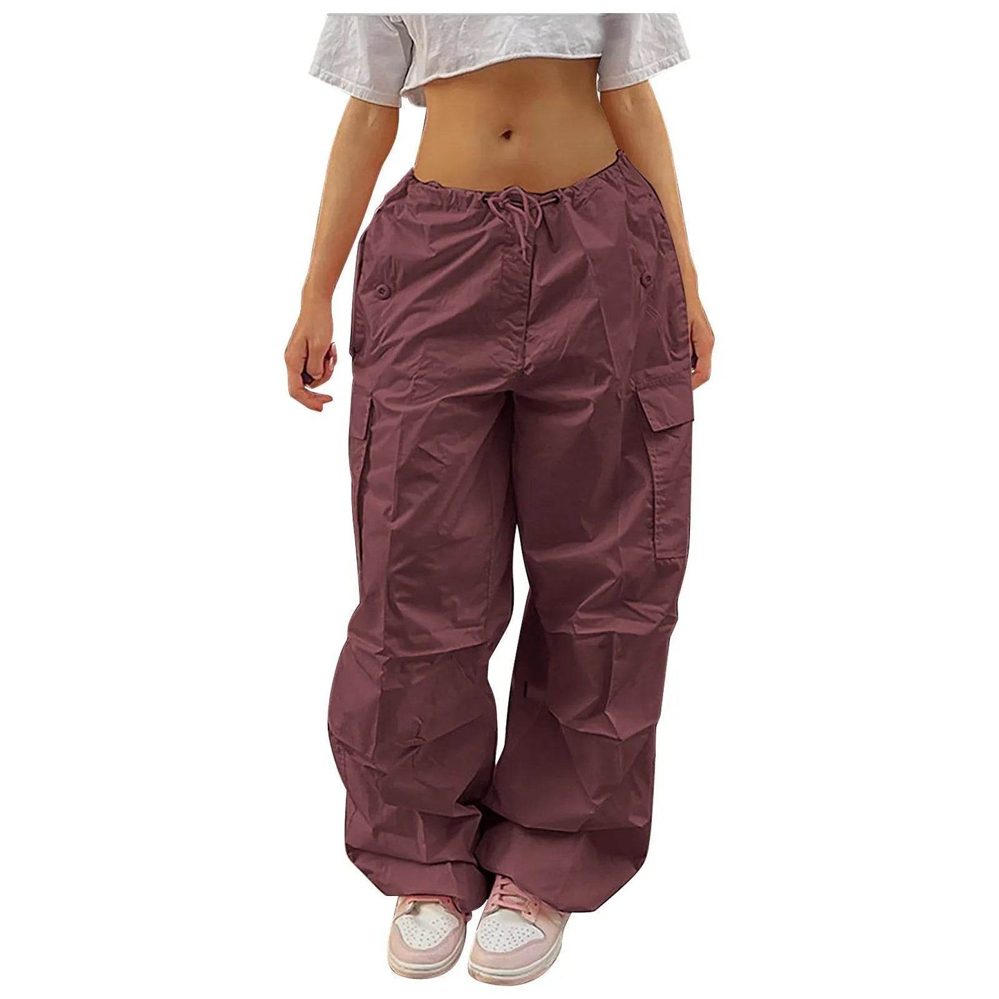 Casual Cargo Pants For Women Solid Color Drawstring Pocket Design Fashion Street Trousers Girls - Velora