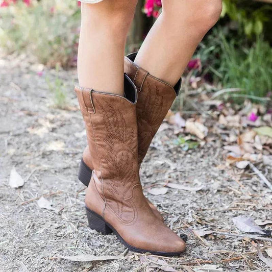 Black Western Cowboy Boots Pointed Toe Shoes Women - Velora