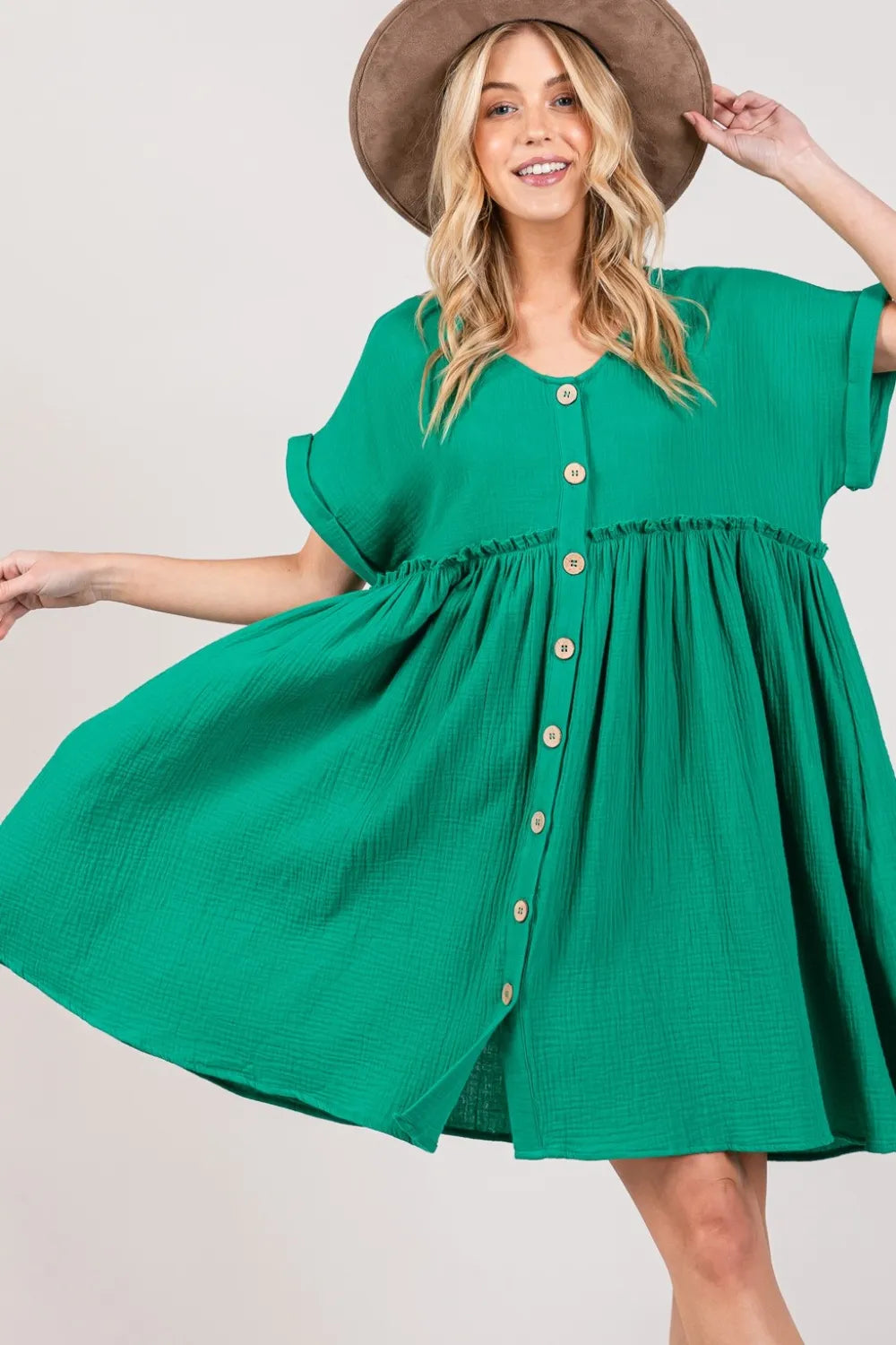 SAGE + FIG Full Size Button Up Short Sleeve Dress - Velora