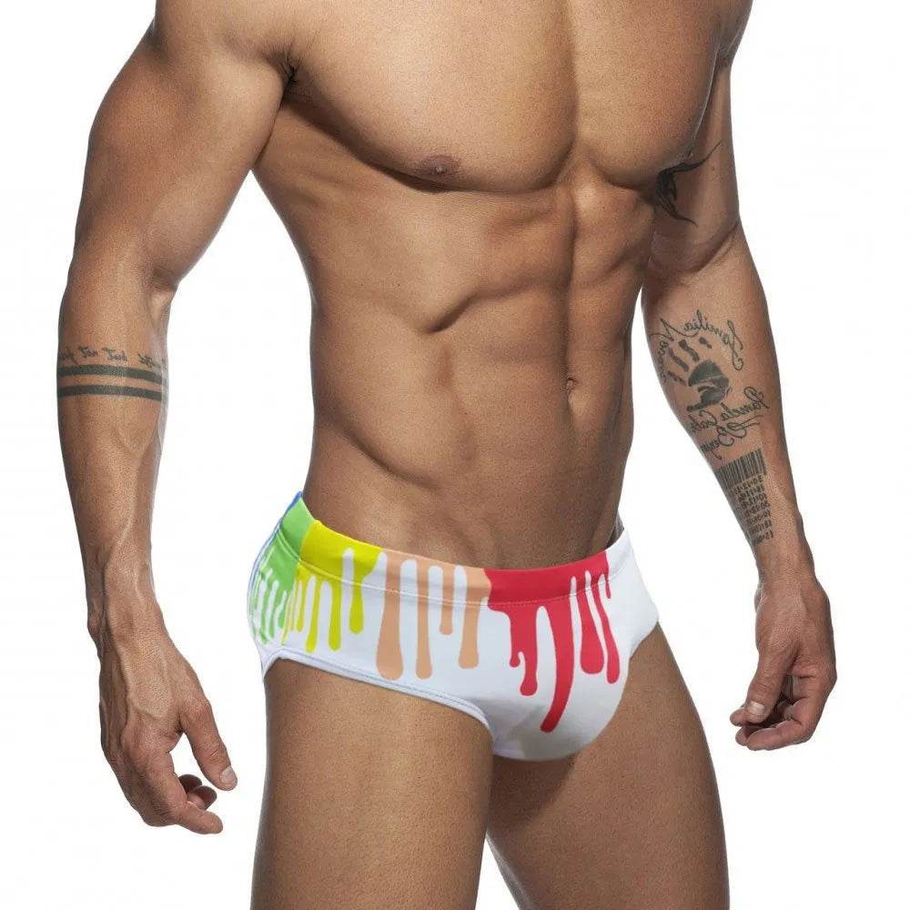 Men's Underwear Solid Color Printed Tape Cup Swim Briefs trunks - Velora