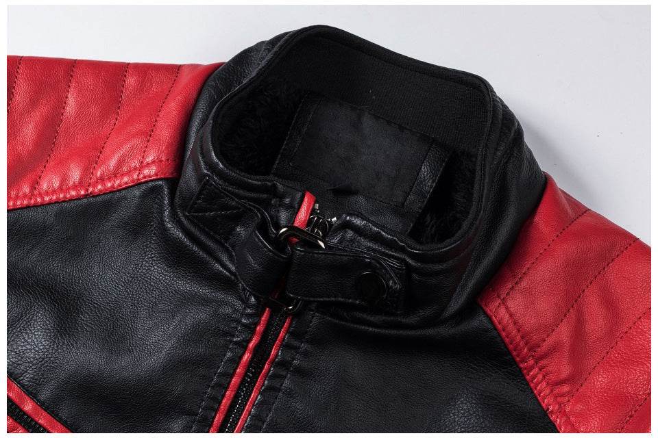 Motorcycle Stitching Leather Jacket Men Stand Collar Retro - Velora