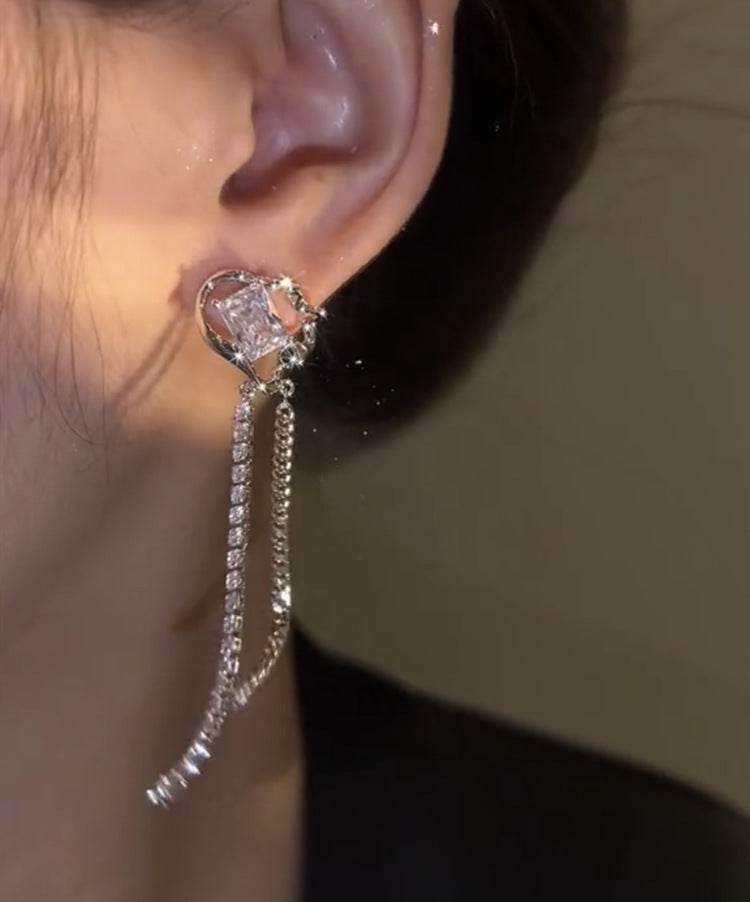Geometric Cubic Zirconia Tassel Stud Earrings Sophisticated - Velora