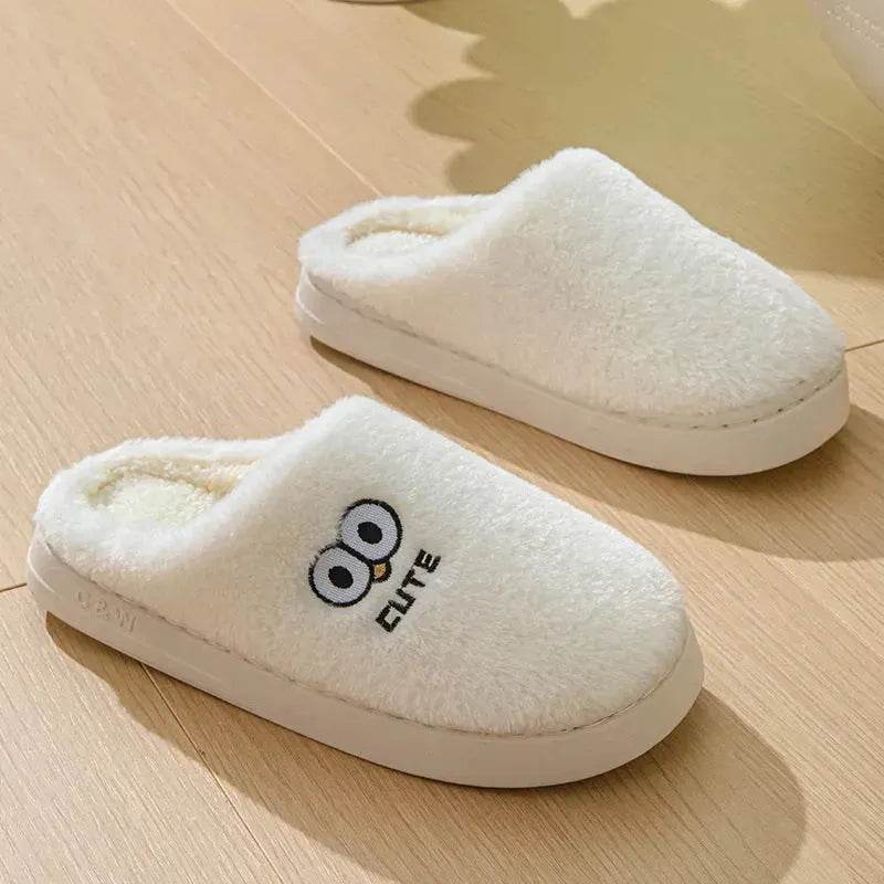 Cute Cartoon Big-eyes Slippers For Couples Winter Warm Non-slip Floor Bedroom Slipper Home Men And Women House Shoes - Velora