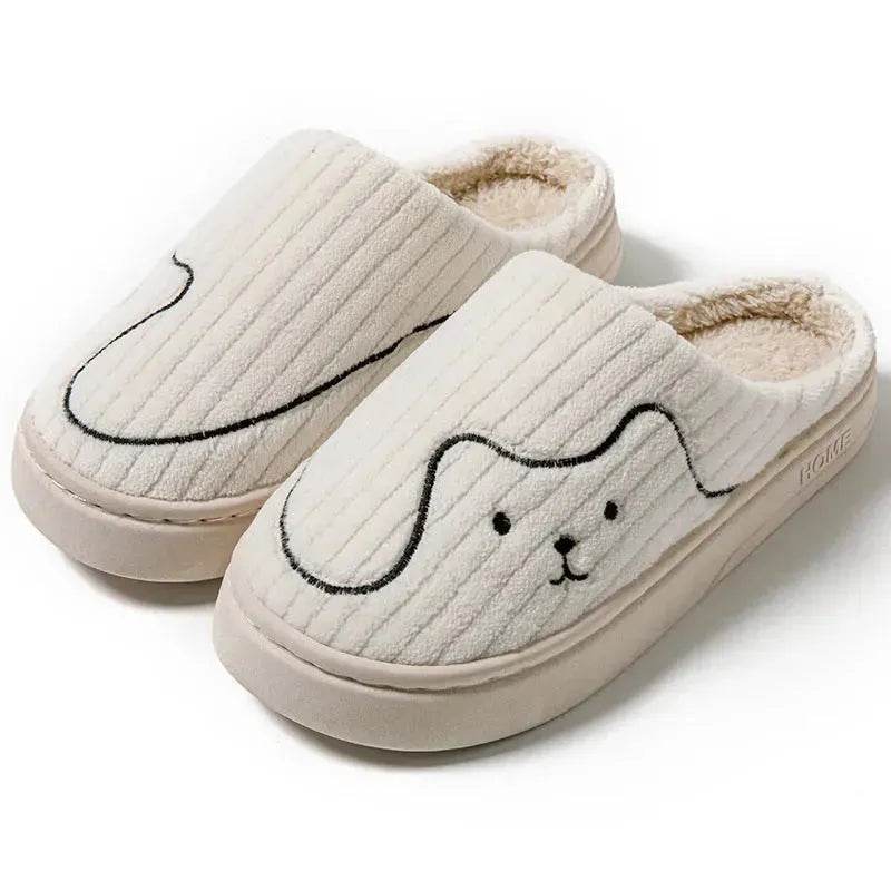 Striped Cat Slippers Indoor Couple Non-slip Floor Bedroom Slipper Winter Warm Plush House Shoes Women Men - Velora