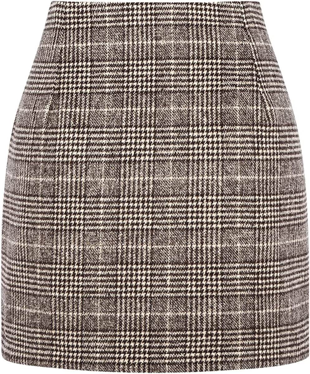 Women's High Waist Plaid Tight Pencil Wool Mini Skirt - Velora