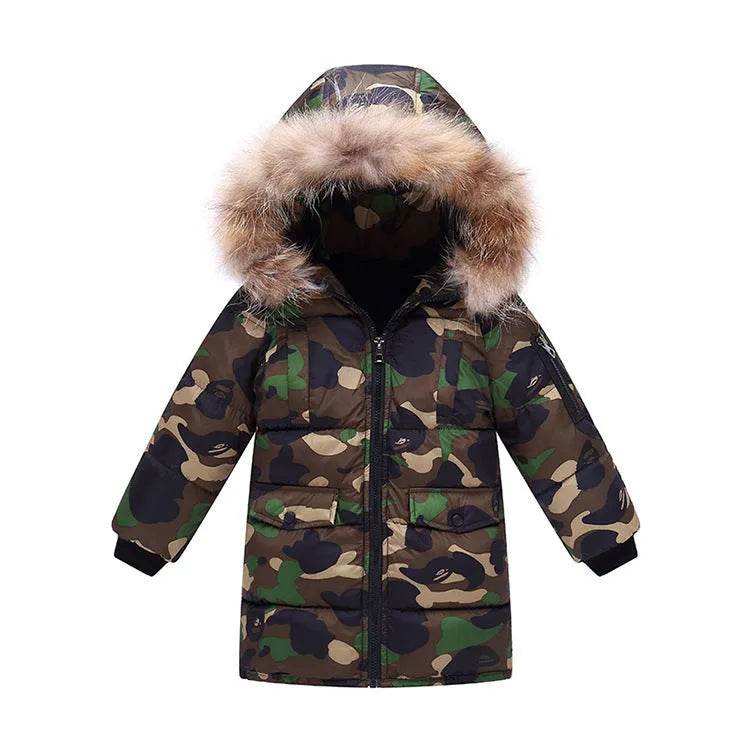 Children's Down And Wadded Jacket Camouflage Fur Collar Detachable Thickened Warm - Velora