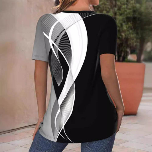 Fashion Printed V-neck Short-sleeved tunic Top For Women - Velora