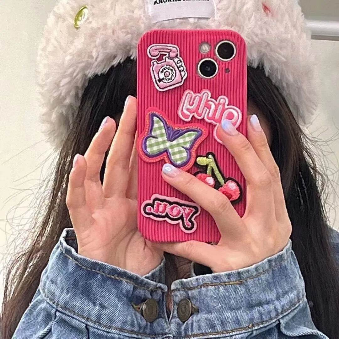 Embroidered Love Cherry Patch iphone Case women - Velora