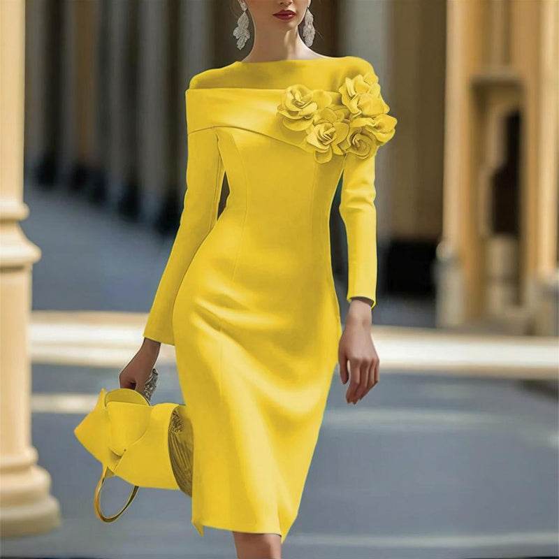 Elegant Long Sleeve Off Shoulder A-line Bodycon Wedding Guest dress - Velora