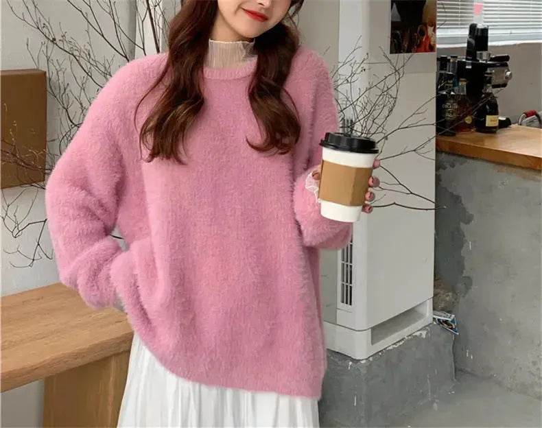 Autumn Winter Mink-like Wool Thick Plush Pullover Sweater for Women - Velora