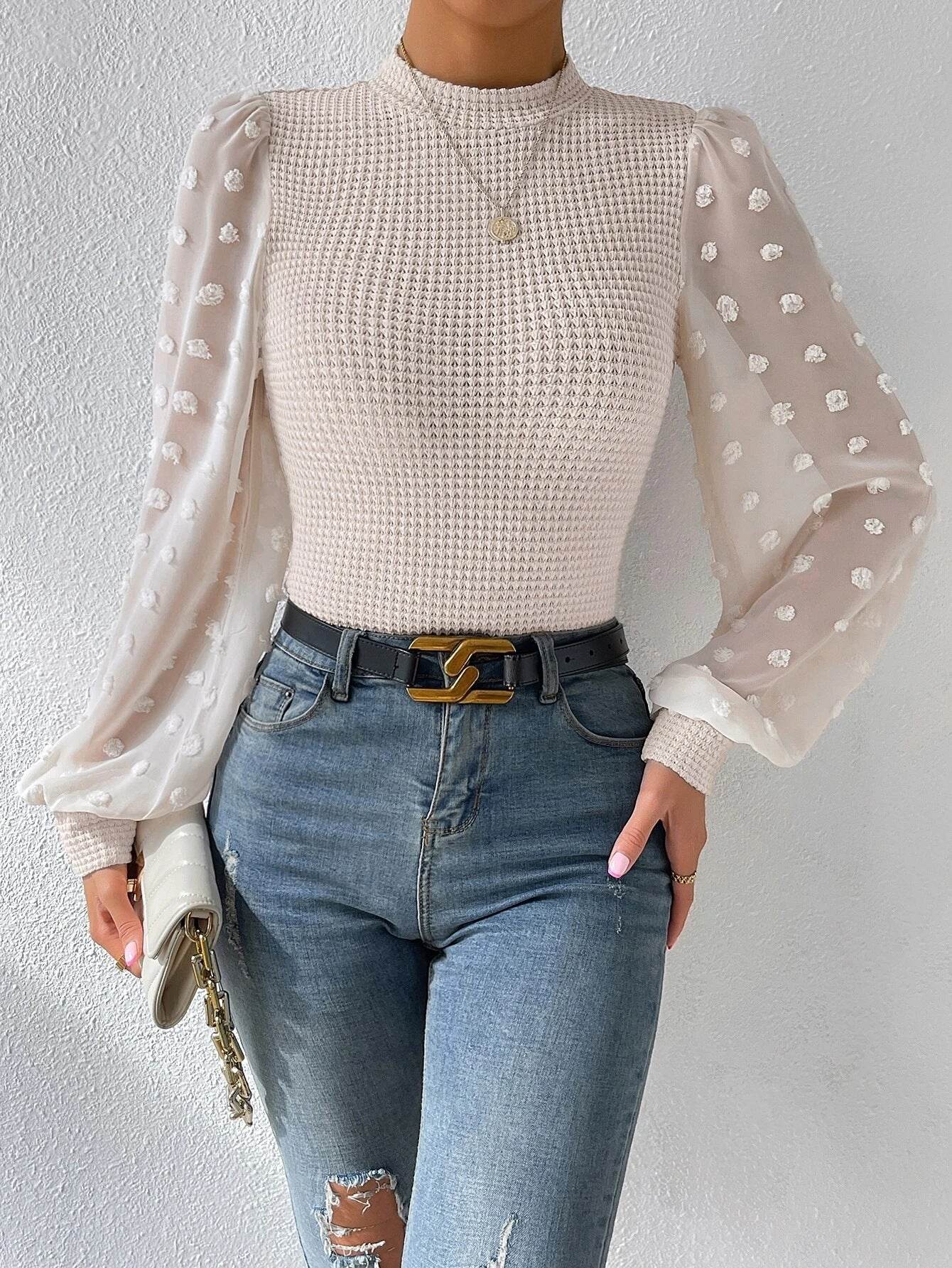 Women's Knitwear Round Neck Stitching Long Sleeve - Velora