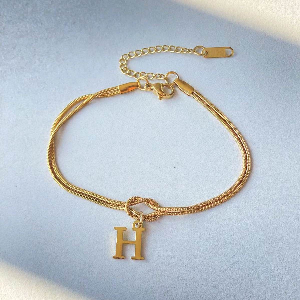 New Letter A-Z Love Knot Bracelets For Women Couple Gold Color Dainty Snake Chain Charm Bracelet Stainless Steel Jewelry Gift Valentine's Day Gifts - Velora