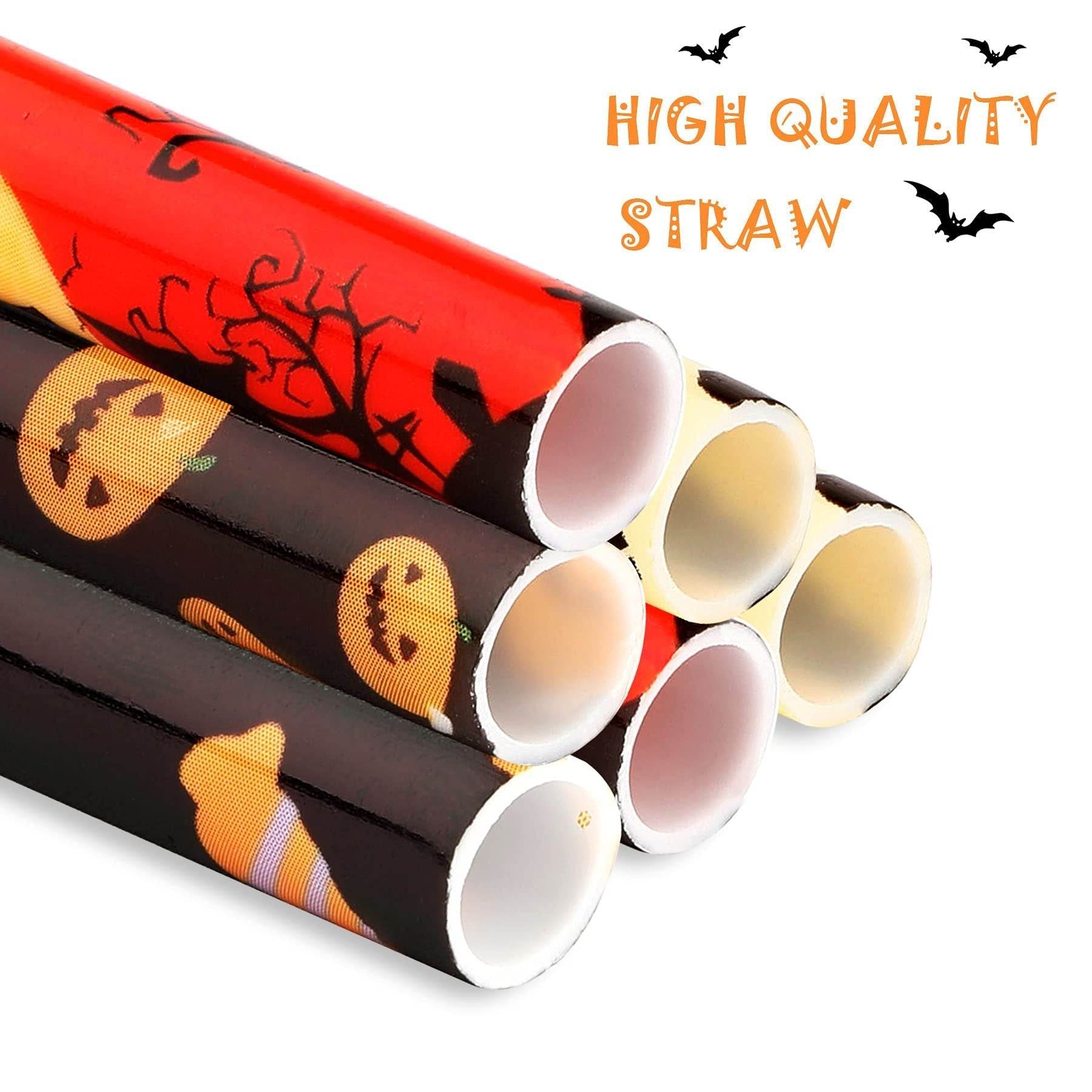 40 Pack Of 9 Inch BPA-Free Halloween Reusable Straws With Colorful Stripe Print Hard Straws For Mason Jars, Mason Glasses, Home Or Party Use, Comes With A Cleaning Brush-Selling On Amazon Is Prohibite - Velora
