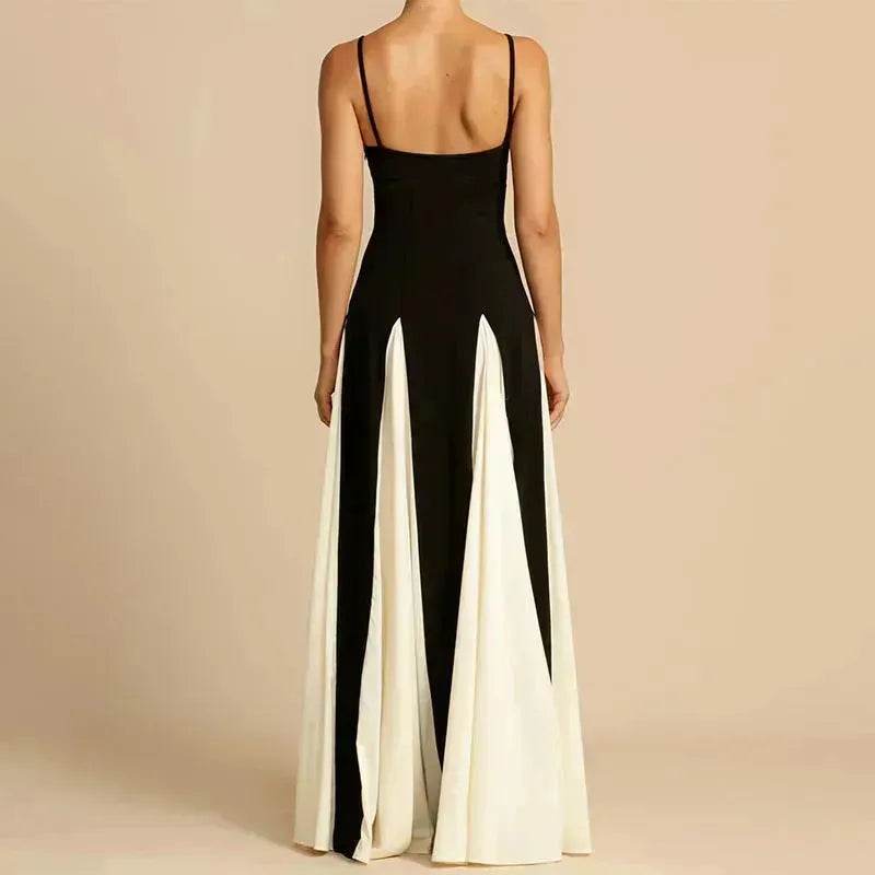 Luxury Women Sleeveless Color Contrast Sling Dress for Wedding Cocktail Evening Party events - Velora