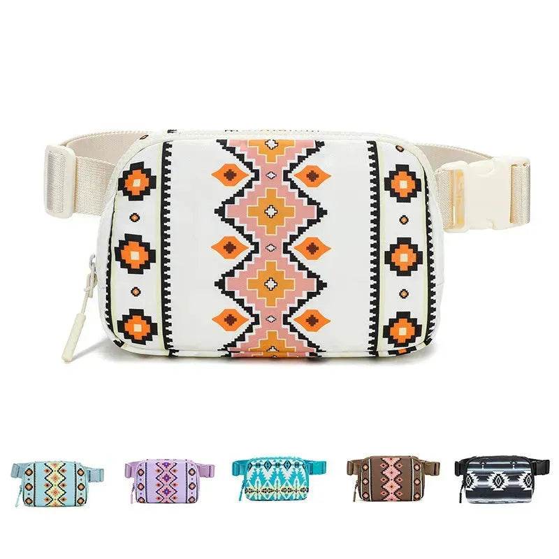 New Bohemian Print Waist Bag With Adjustable Shoulder Strap Fashion Casual Outdoor Running Crossbody Waist Bag For Women - Velora
