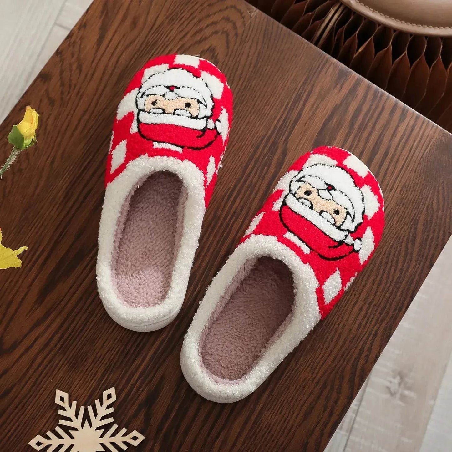 New Christmas Plaid Santa Claus Slippers Winter Indoor Non-slip Floor Bedroom Fuzzy House Shoes For Women Home Slipper - Velora