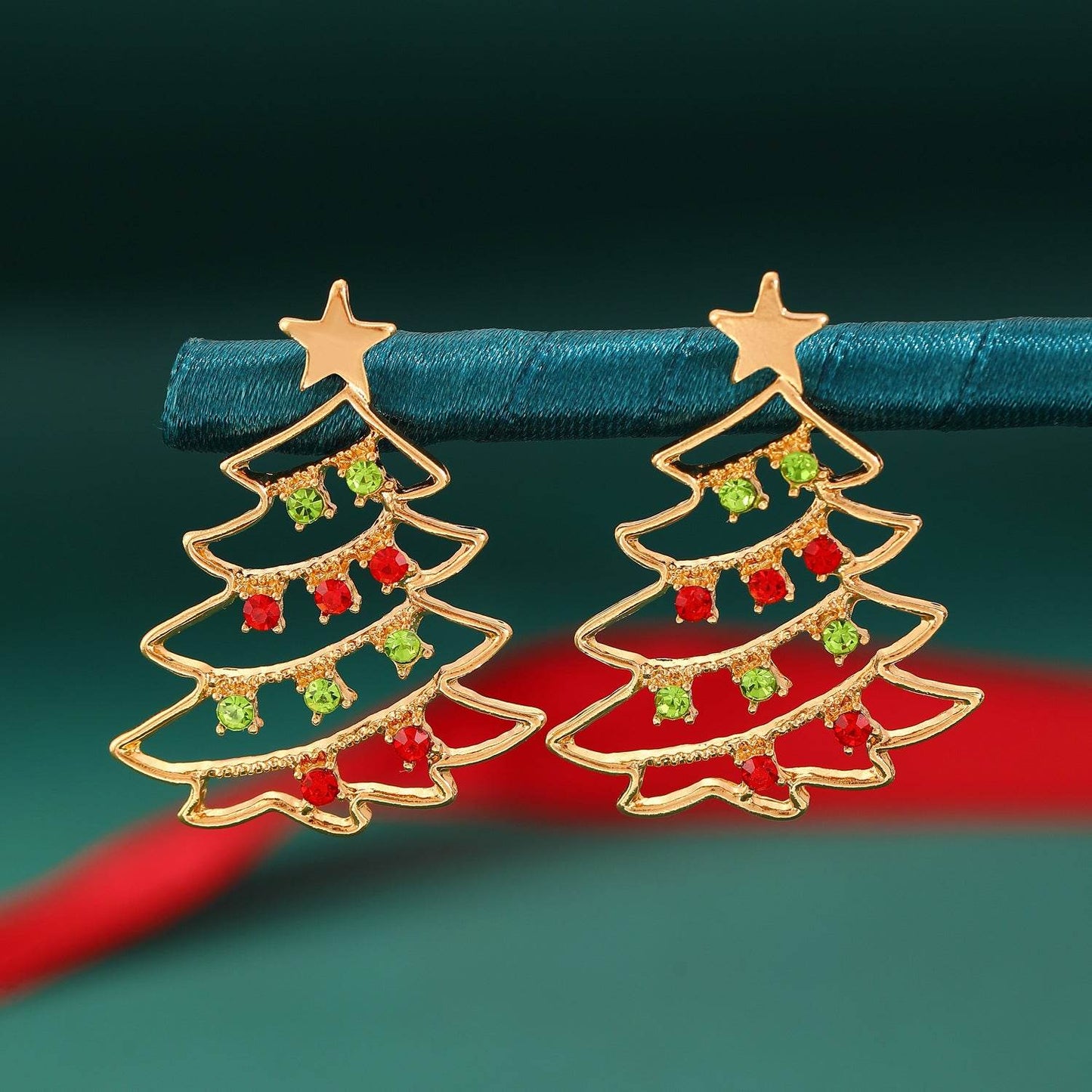 Christmas Earrings With Christmas Tree Colorful Zircon Christmas Tree Earrings For Women Personality Earrings Party Jewelry Christmas Gift - Velora