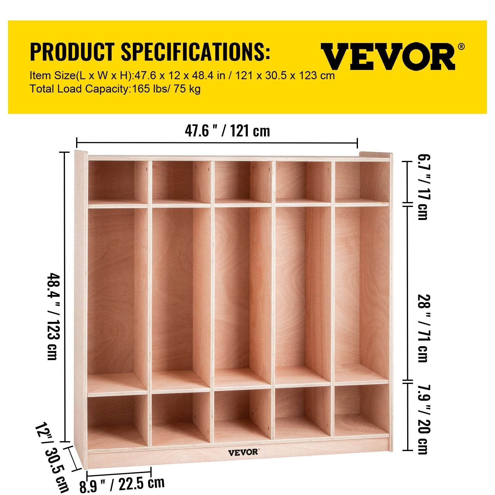 Preschool Cubby Lockers 5-Section Plywood Birch Coat Locker 15MM Thickness Kids Locker For Home 48.4 Inch High Durable Classroom Lockers For Toddlers And Kids Commercial Or Personal Use - Velora