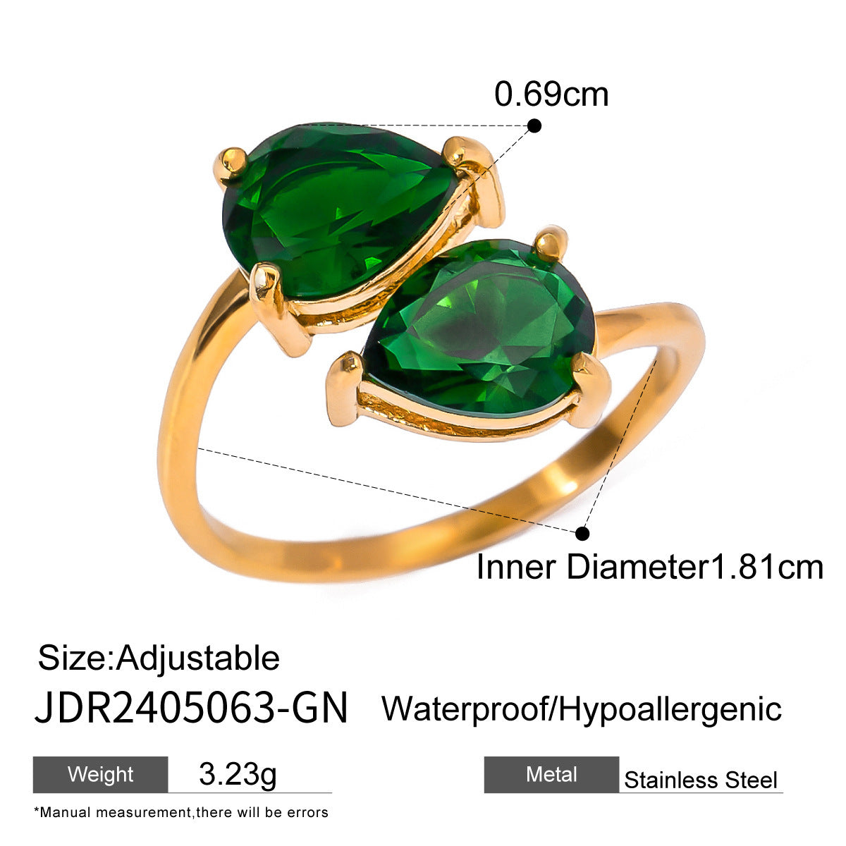 18K Gold Stainless Steel Open-end Zircon Ring High-grade Ins