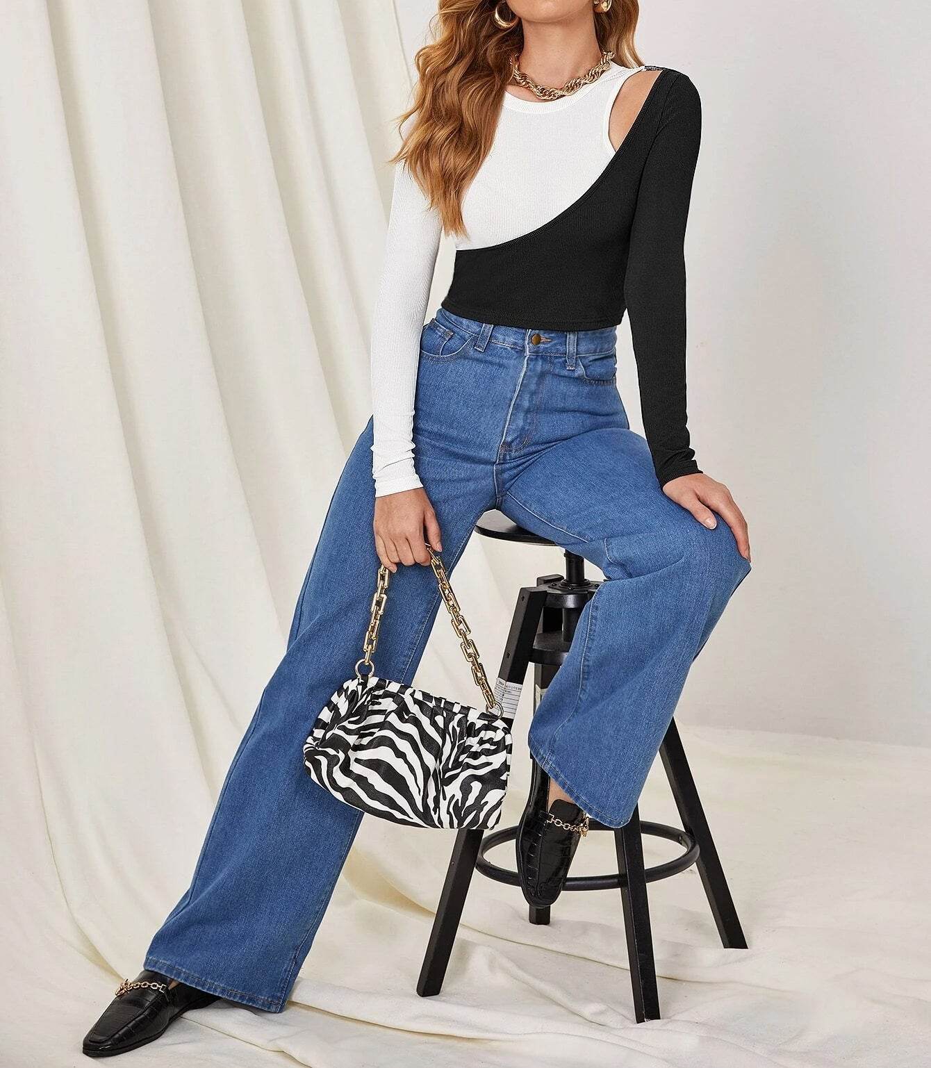 New Sexy Hit Color Strapless T-Shirt Stitching Slim Top Women Bottoming Long-Sleeved T-Shirt - Velora