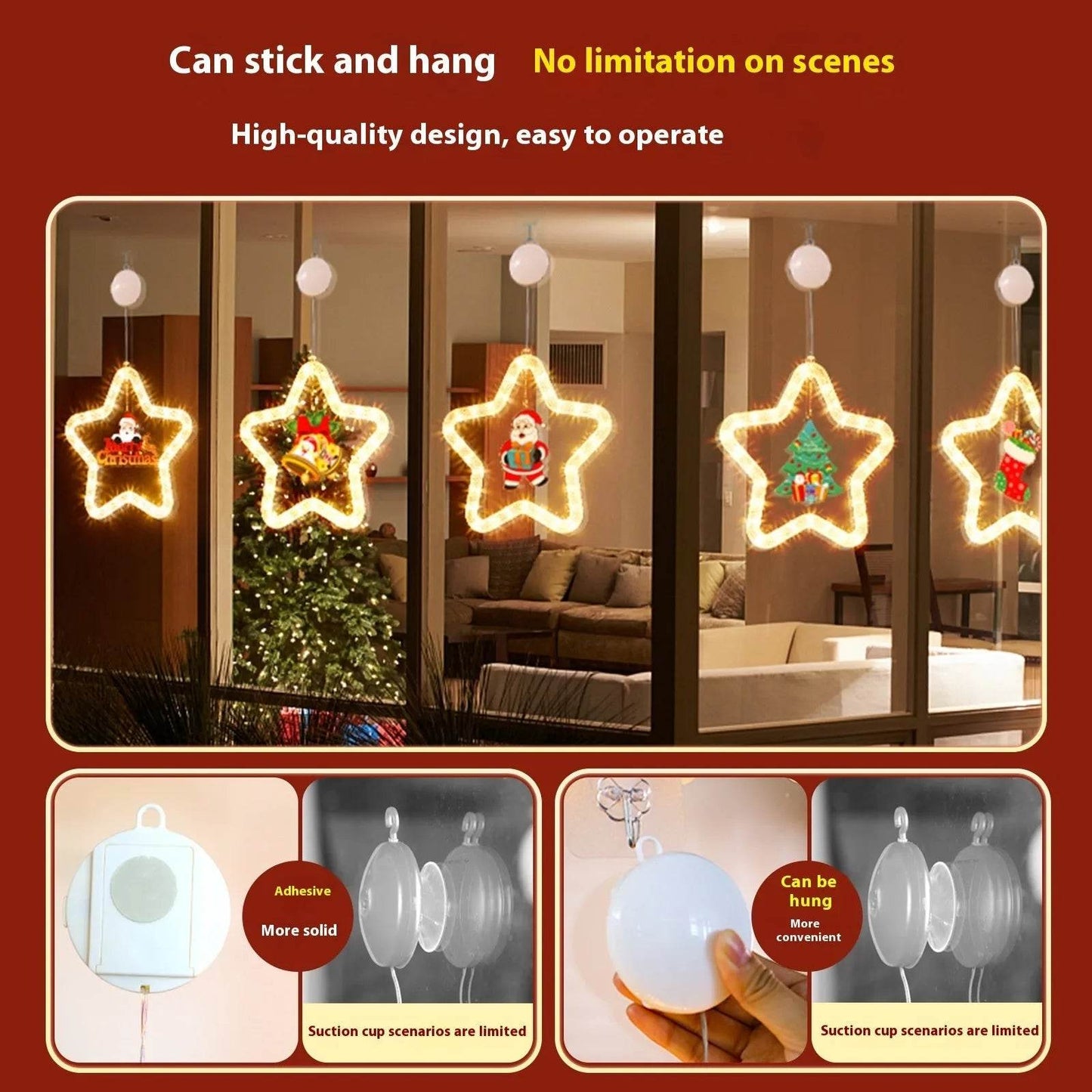 Christmas Pendant Decoration Christmas Atmosphere Led Lights Led Christmas Star Light Decoration For Window Door For Holiday - Velora