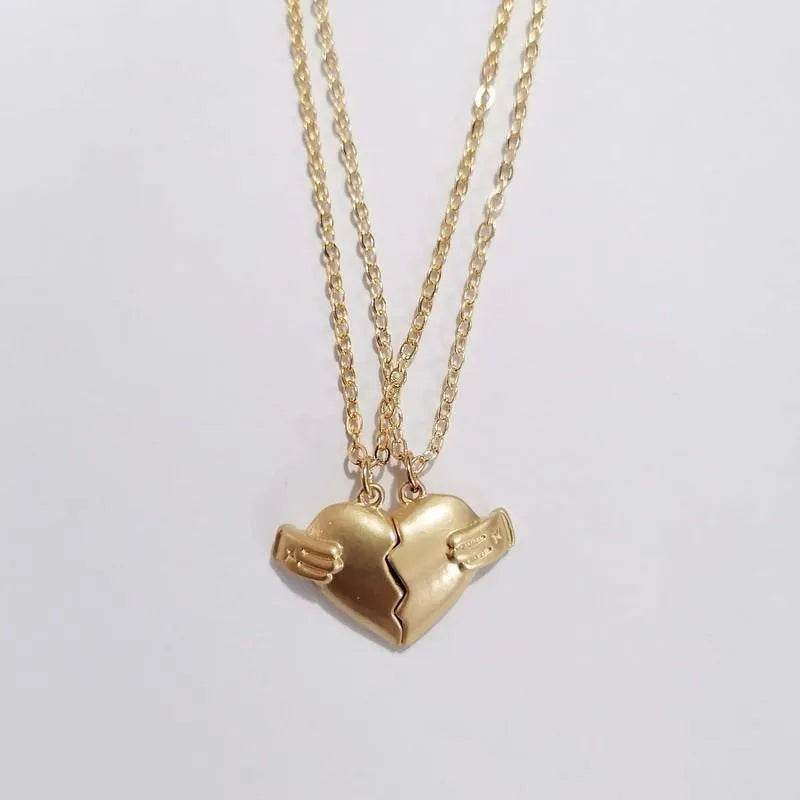 Creative Magnet Love Necklace 2pcs Heart-broken Shape Necklace Men And Women Personalized Jewelry For Valentine's Day - Velora