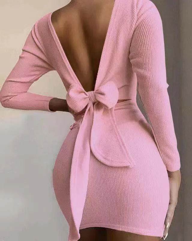 European And American Cross-border Bow Halter Long Sleeve Mini Dress - Velora