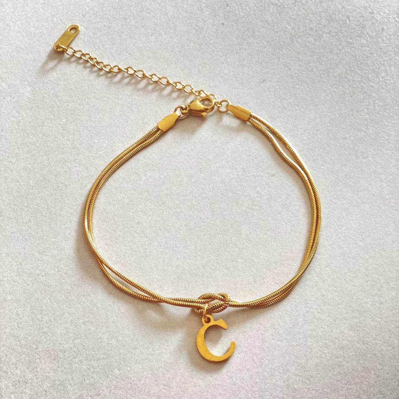New Letter A-Z Love Knot Bracelets For Women Couple Gold Color Dainty Snake Chain Charm Bracelet Stainless Steel Jewelry Gift Valentine's Day Gifts - Velora