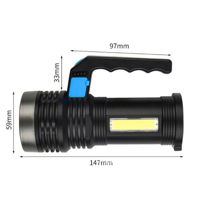 LED Flashlight USB Rechargeable Torch COB Spotlight Camping Light High Lumens Emergency Lamp 3 Modes Waterproof - Velora