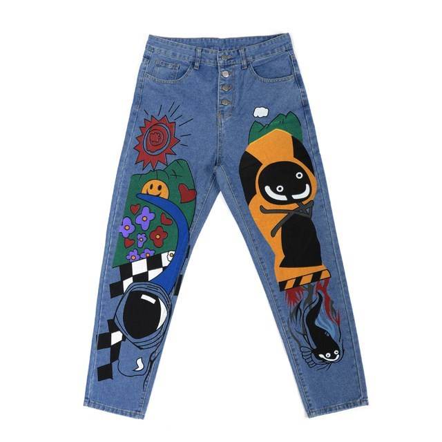 Cartoon Printed Jeans Pants Trousers For Women - Velora