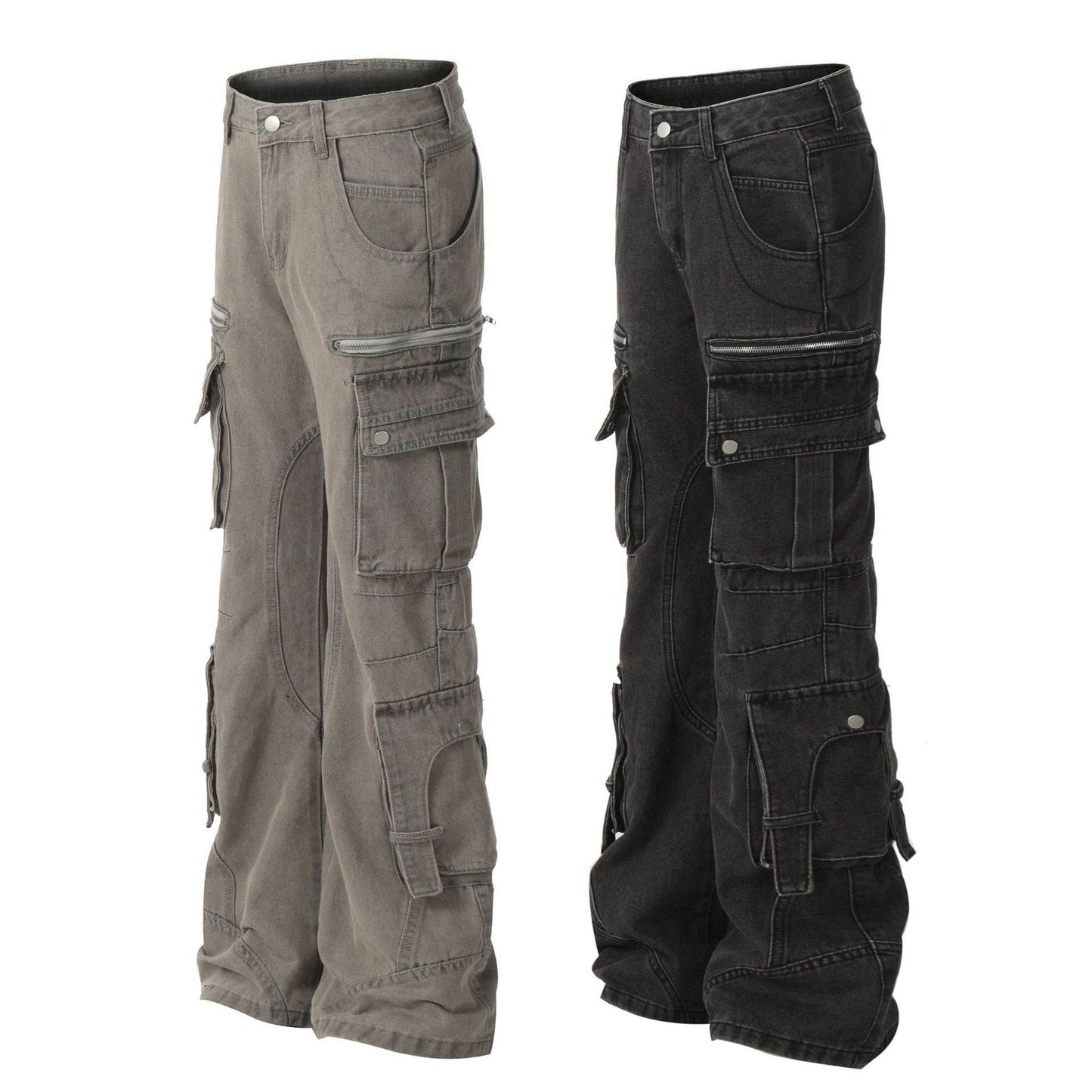 Solid Color Casual Multi-pocket Denim Jean Cargo Pants women